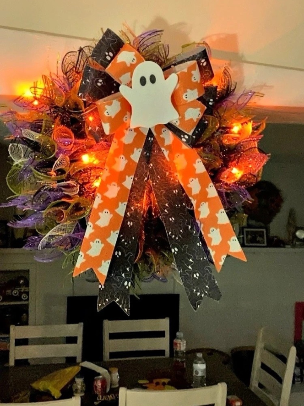 Halloween Ghost Bow Decoration in Orange & Black